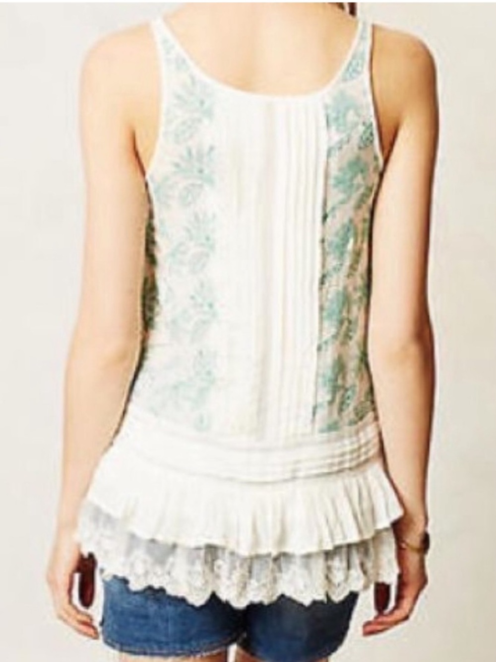 Anthropologie l Lilka Layered Lace Hem Sleeveless Tank Top with Embroidery - Picture 2 of 9